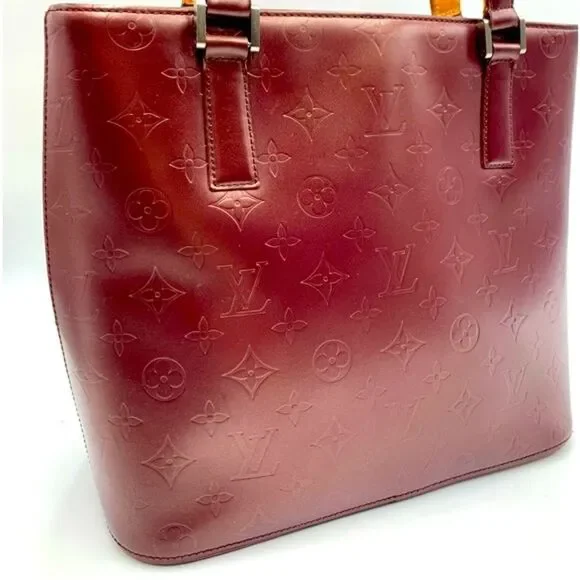 Auth Louis Vuitton Stockton Violette Embossed Monogram Matte Leather Tote Bag - Picture 12 of 16